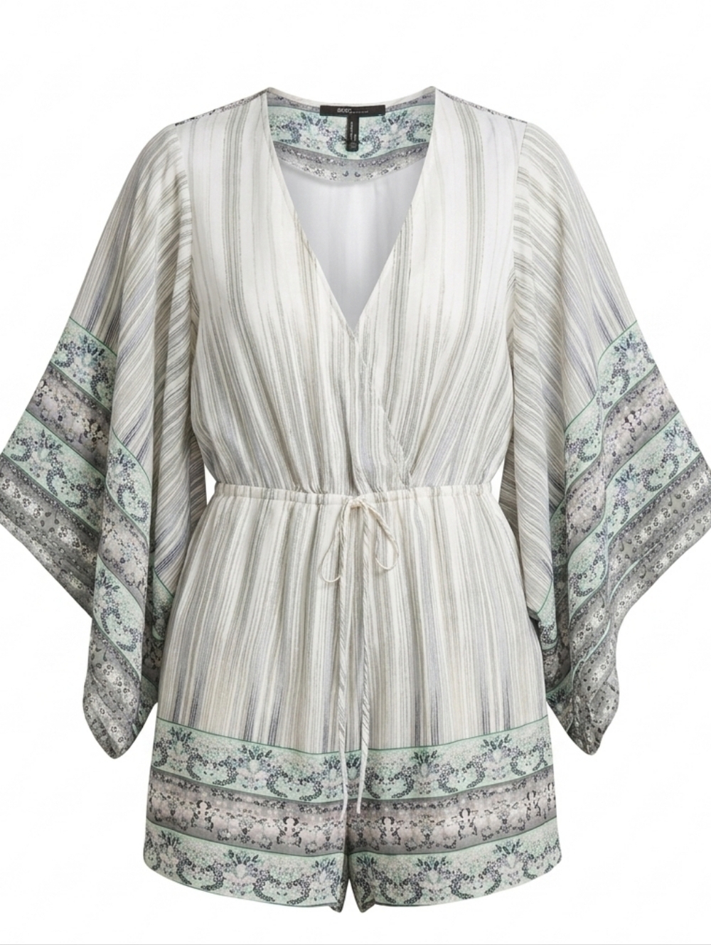 BCBGMaxAzria Blakely Printed Surplice Flowy Whimsy Romper Kimono Sleeves Sz.S